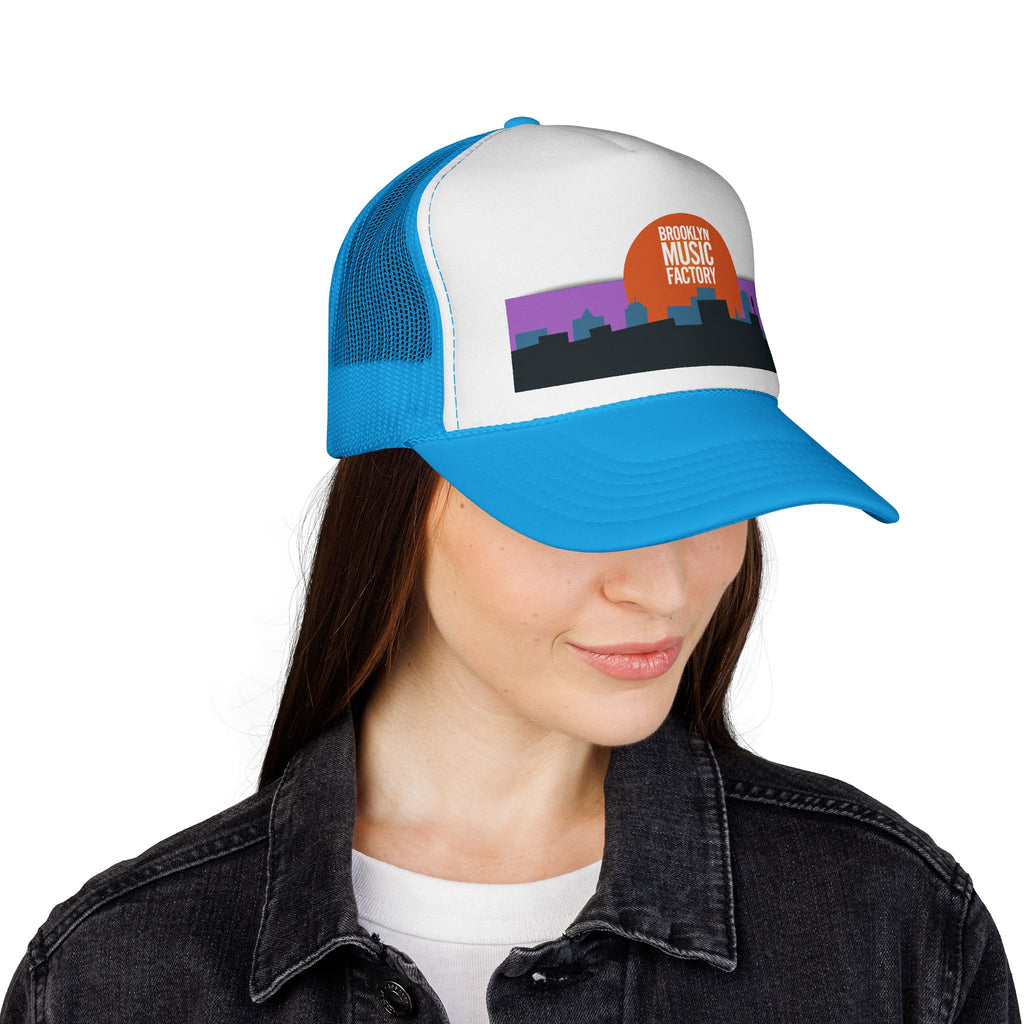 ONLINE ONLY: Brooklyn Music Factory Trucker Hat — Sunset Skyline Cap