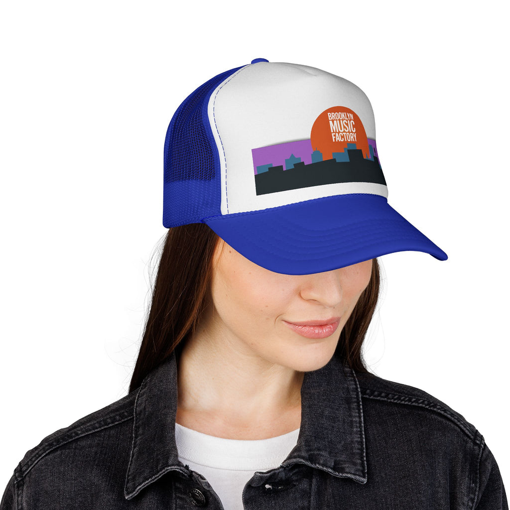 ONLINE ONLY: Brooklyn Music Factory Trucker Hat — Sunset Skyline Cap